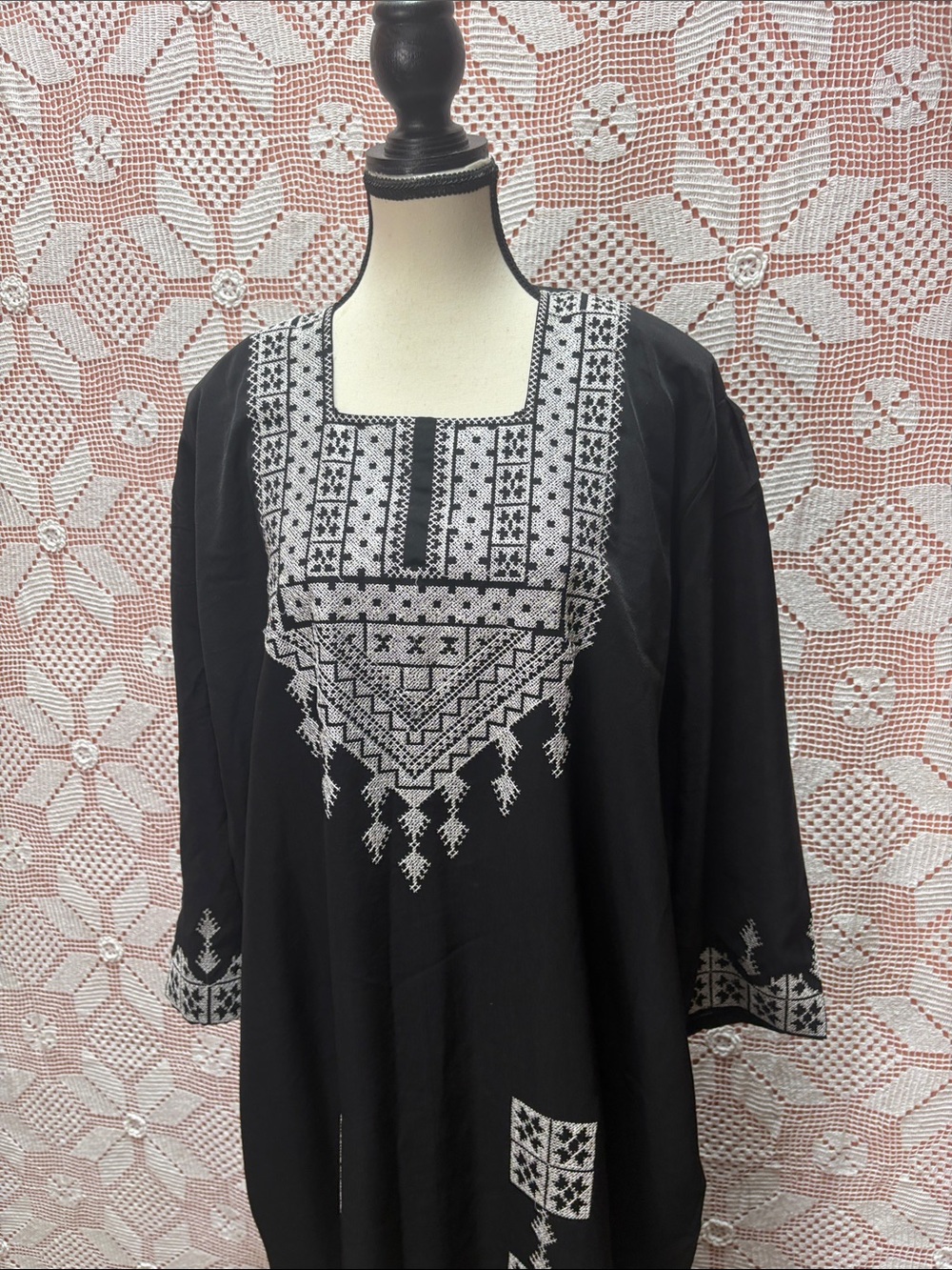 Al-Saadi Black Embroidered Caftan Dress XXL Boho Tunic Maxi